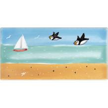 Yachts/puffins panorama hand-painted tile
