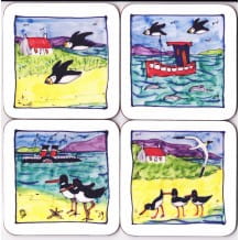 coast birds and boats - set of 4 coasters