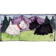 Scottie and Westie dogs long hand-painted tile