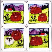 Set of four Highland cows placemats