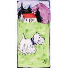 Portrait Westie dog and house long hand-painted tile