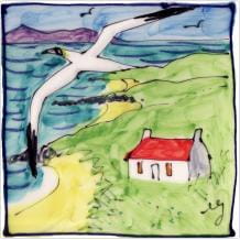 Gannet square hand-painted tile