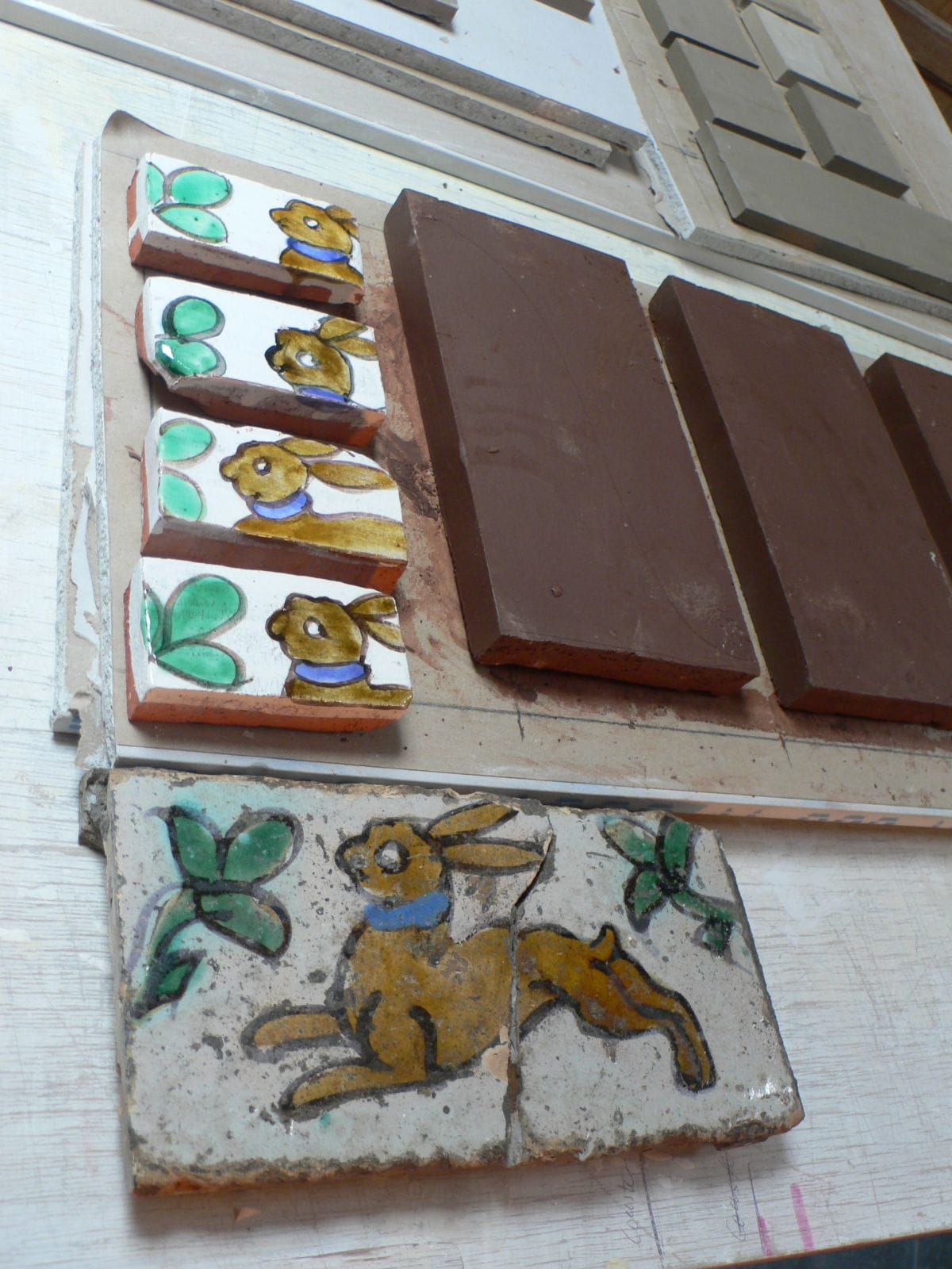 Glaze tests looking promising, shown next to original tile being replicated
