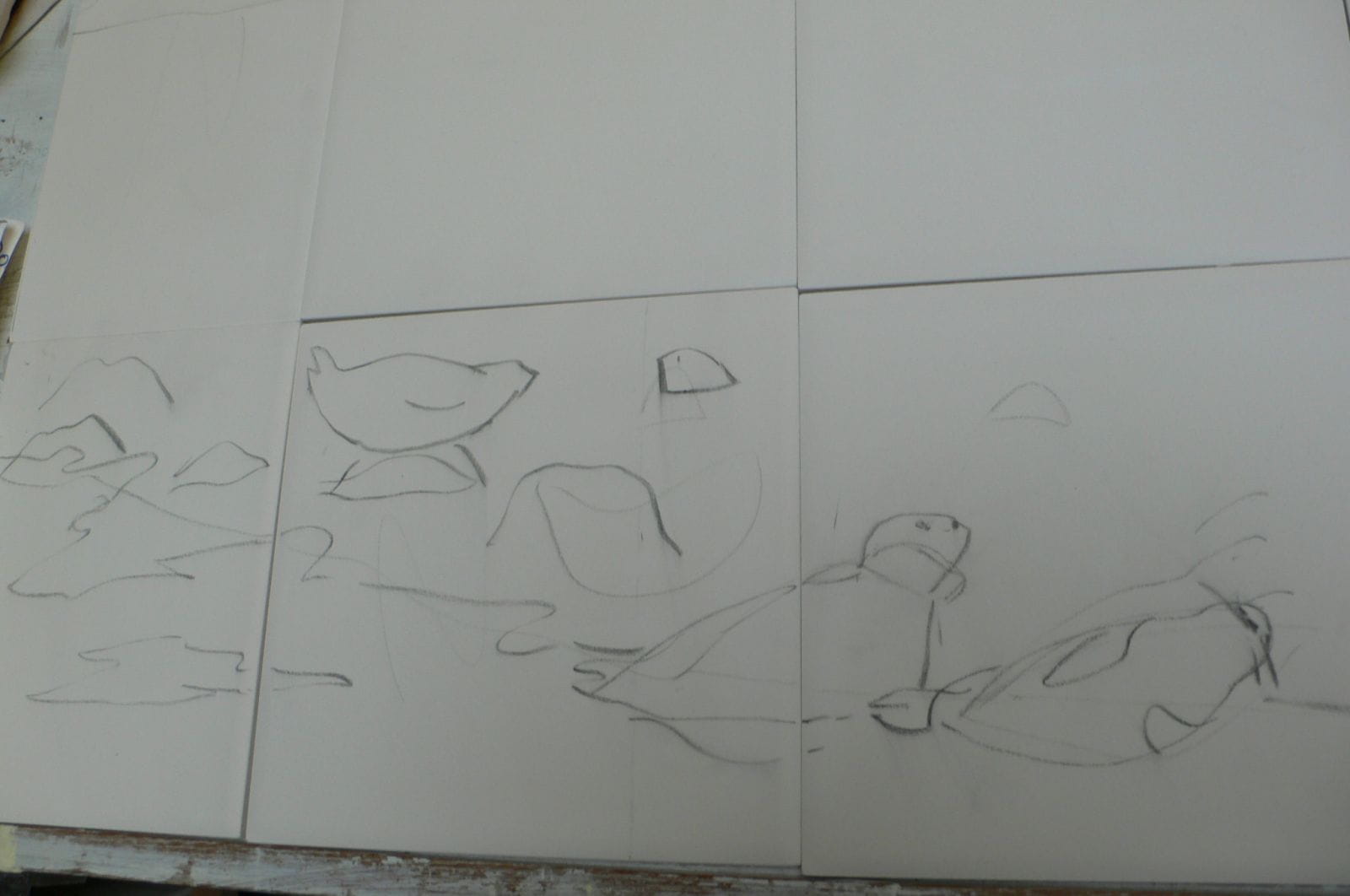 An area of a large panel in the first stages of decoration..