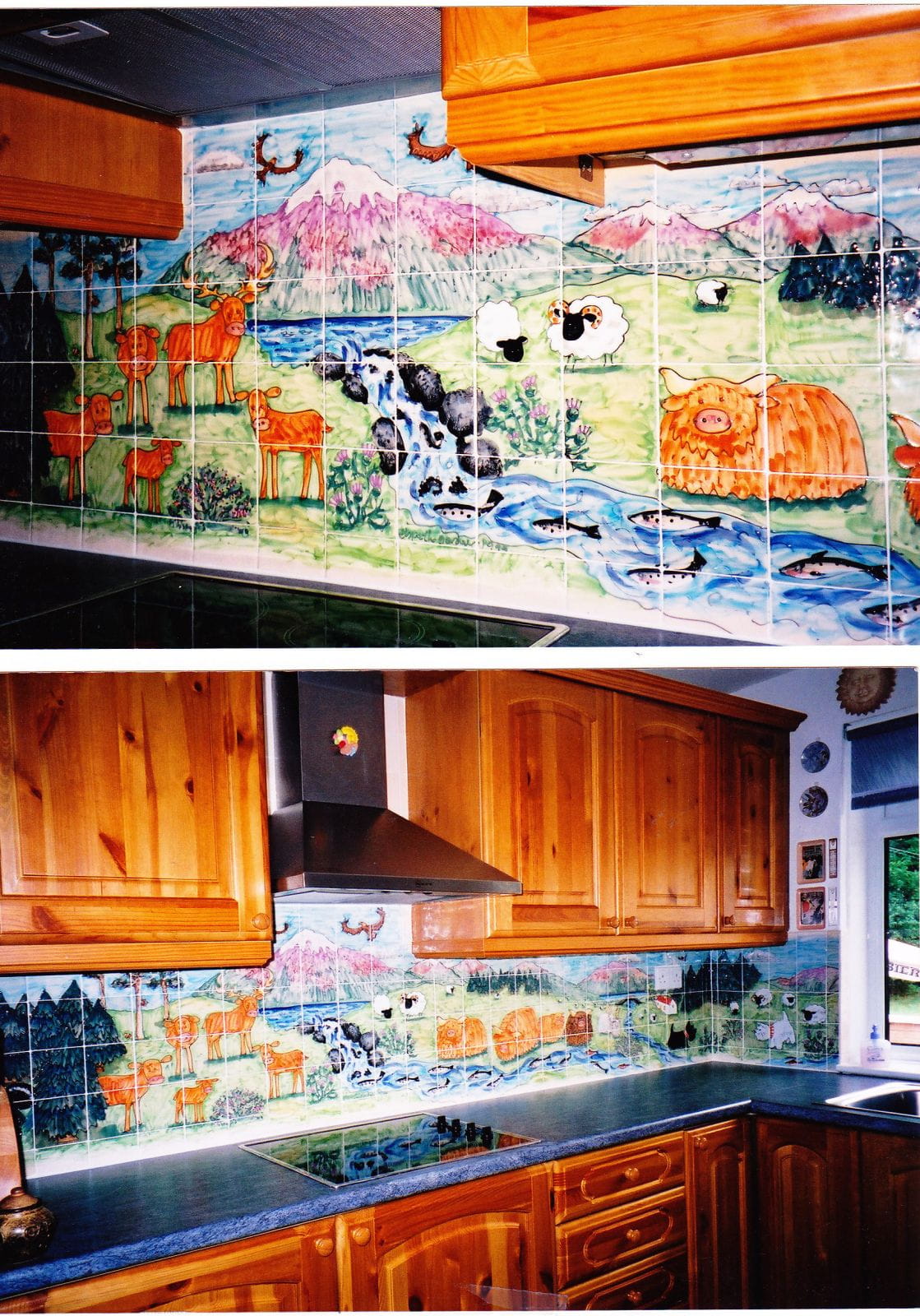 This was tough but fun, the whole kitchen walls had hand painted tiles, made and fitted to measure.