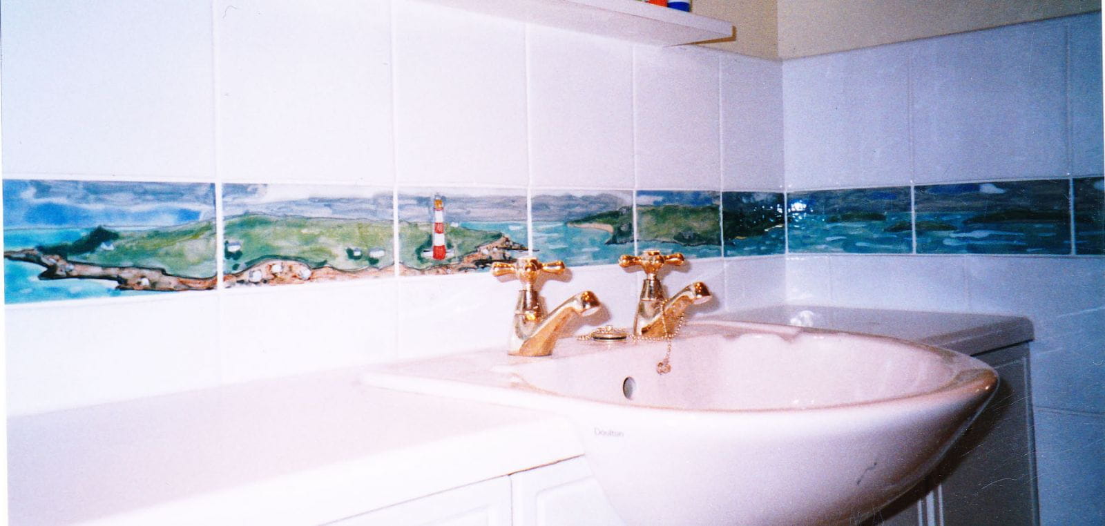 The original 'panorama' tiles, commissioned by the sister of a good friend, who loves Orkney. These went all around the bathroom with Orkney scenes.