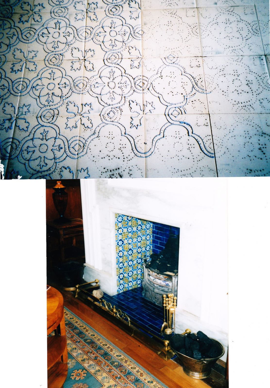 An amazing project to be involved in, in all three fireplaces designed or reproduced for a Loch Lomond side house..Top images is the tiles being tube-lined, before the glaze is flooded in and fired.