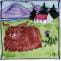 Highland cow and house square hand-painted tile
