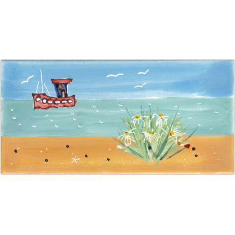 Puffer boat panorama hand-painted tile