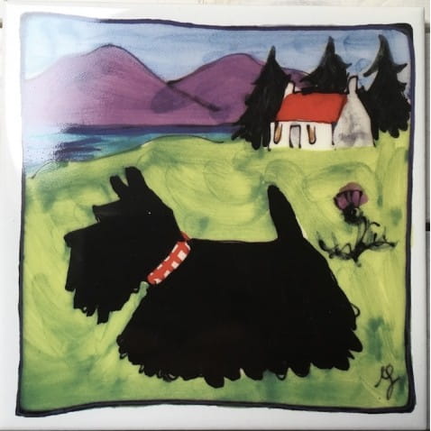 Scottie dog large printed tile