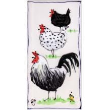 Cockerel and hen portrait long hand-painted tile
