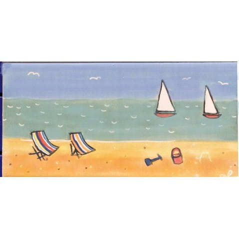 Panorama print Deckchairs and yachts