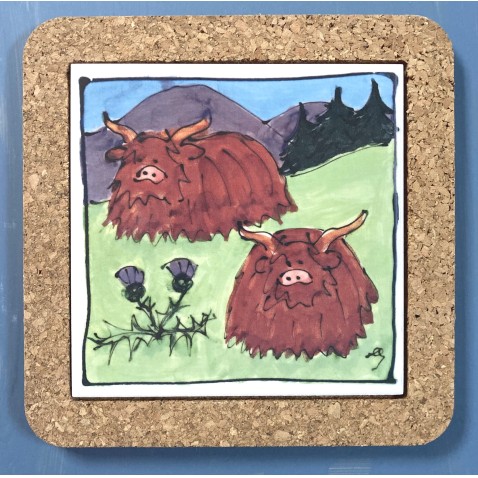 2 Highland Cows trivet