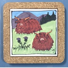2 Highland Cows trivet