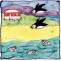 Puffins and caravan square hand-painted tile