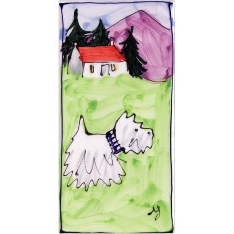 Portrait Westie dog and house long hand-painted tile