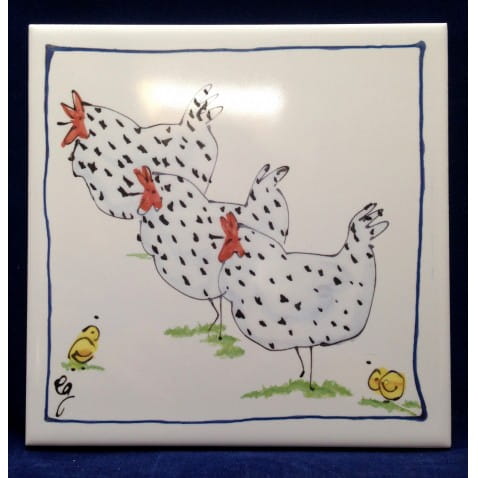 Triple Hen large printed tile