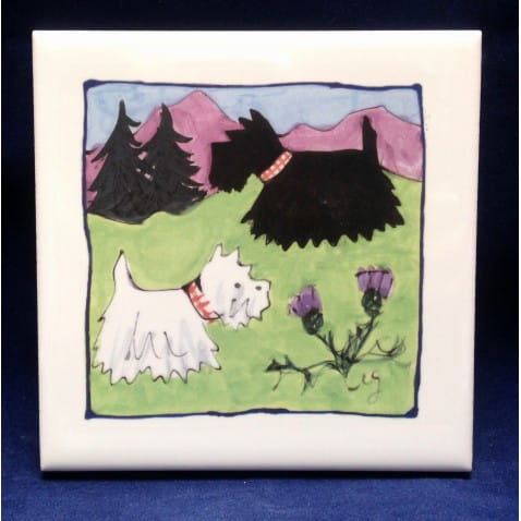 Scottie and Westie dogs small tile