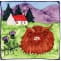 Facing Highland cow and house square hand-painted tile