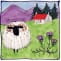 Facing sheep and house square hand-painted tile