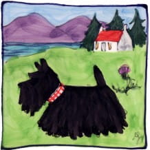 Scottie dog and house square hand-painted tile