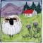 Facing sheep and house square hand-painted tile