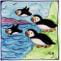 Four puffins square hand-painted tile