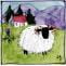 Sheep and house square hand-painted tile